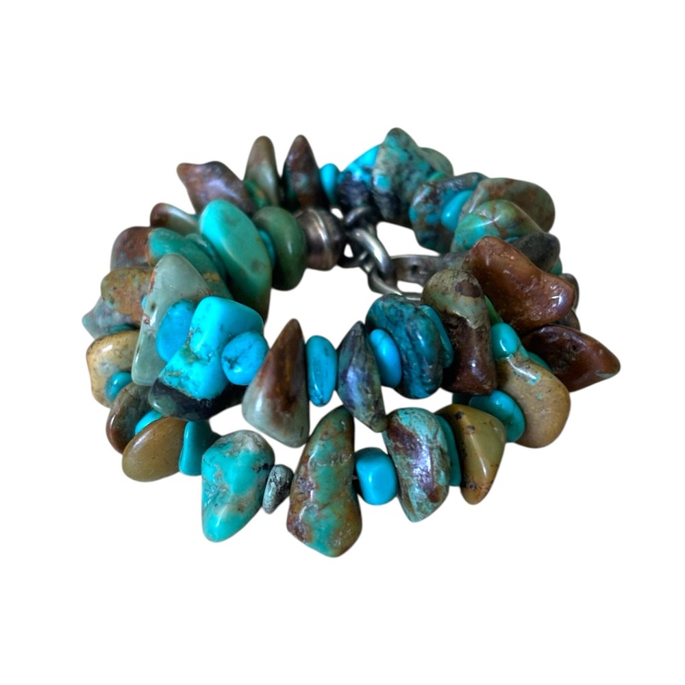 Navajo Turquoise Nugget Chip Bracelet – Sterling Clasp, Boho Southwest Style